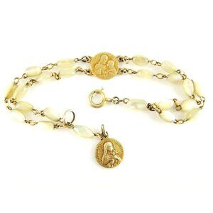 Vintage Children's First Communion Bracelet French Mother of Pearl w St Therese
